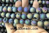 CAA1379 15.5 inches 16mm round matte plated druzy agate beads