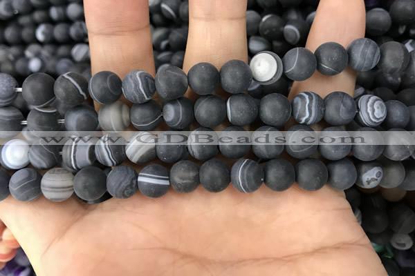 CAA1487 15.5 inches 10mm round matte banded agate beads wholesale