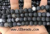 CAA1488 15.5 inches 12mm round matte banded agate beads wholesale