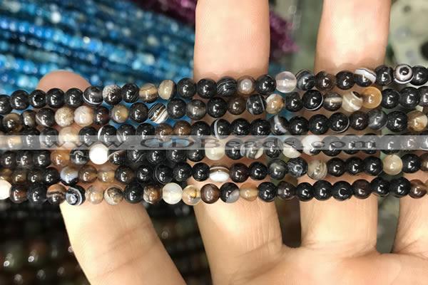 CAA1536 15.5 inches 4mm round banded agate beads wholesale