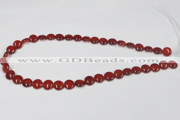 CAA156 15.5 inches 10mm flat round red agate gemstone beads