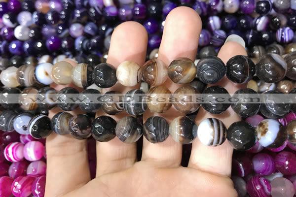 CAA1637 15.5 inches 10mm faceted round banded agate beads