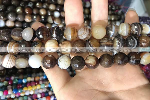 CAA1638 15.5 inches 12mm faceted round banded agate beads