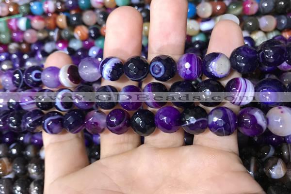 CAA1652 15.5 inches 10mm faceted round banded agate beads