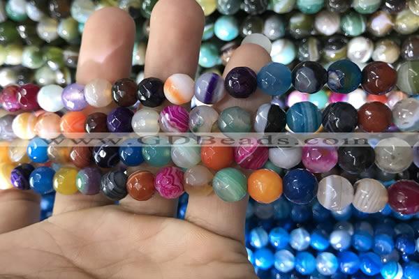 CAA1681 15.5 inches 8mm faceted round banded agate beads