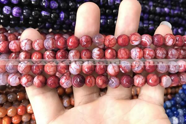 CAA1710 15 inches 8mm faceted round fire crackle agate beads