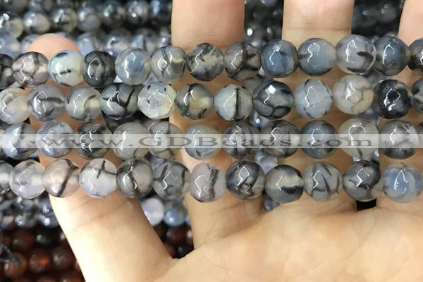 CAA1725 15 inches 10mm faceted round fire crackle agate beads