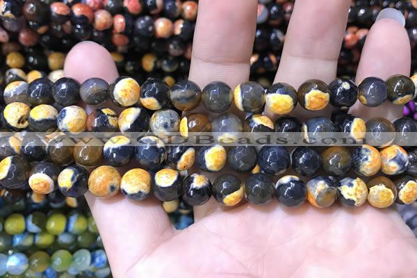 CAA1761 15 inches 8mm faceted round fire crackle agate beads