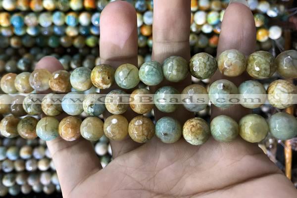 CAA1786 15 inches 10mm faceted round fire crackle agate beads