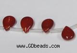 CAA185 Top-drilled 9*13mm flat teardrop red agate gemstone beads