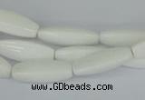 CAA22 15.5 inches 7*20mm faceted rice white agate gemstone beads