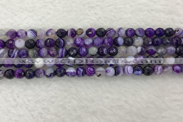 CAA2212 15.5 inches 6mm faceted round banded agate beads