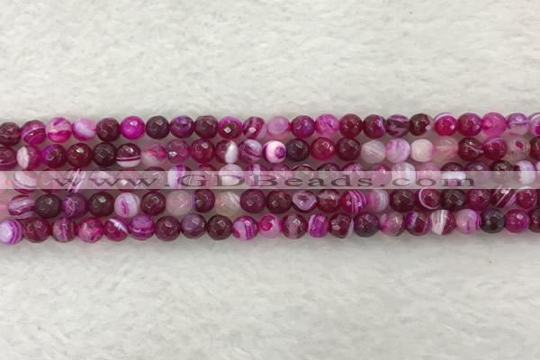 CAA2218 15.5 inches 4mm faceted round banded agate beads