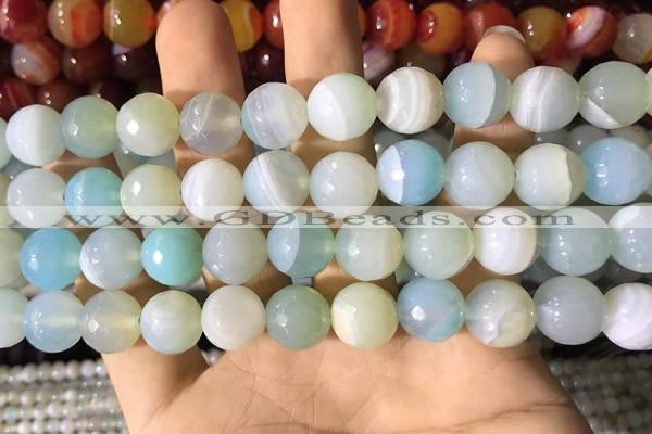 CAA2244 15.5 inches 14mm faceted round banded agate beads