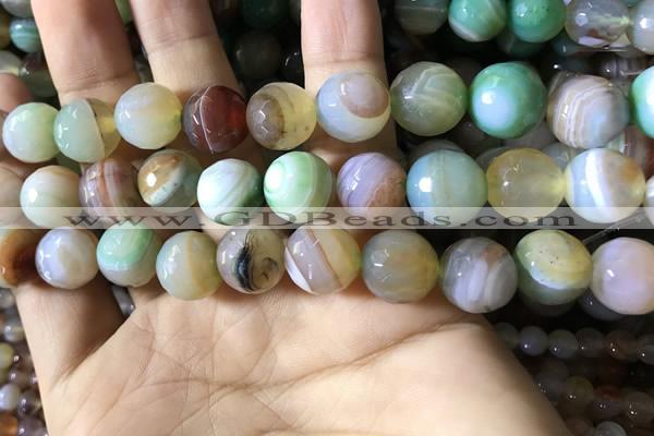 CAA2268 15.5 inches 14mm faceted round banded agate beads