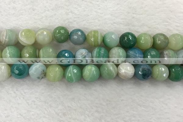 CAA2282 15.5 inches 14mm faceted round banded agate beads