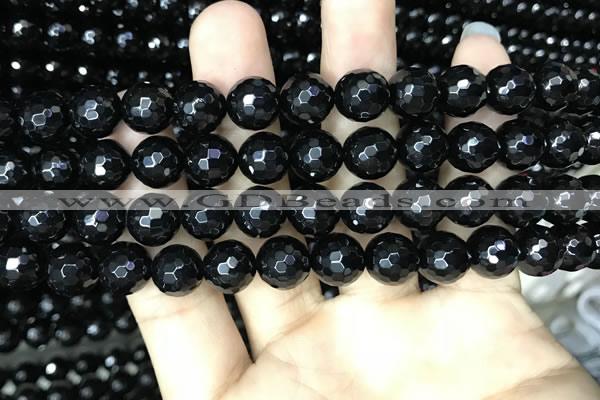 CAA2429 15.5 inches 12mm faceted round black agate beads wholesale