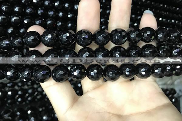 CAA2430 15.5 inches 14mm faceted round black agate beads wholesale