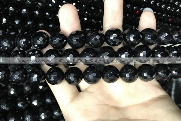 CAA2431 15.5 inches 16mm faceted round black agate beads wholesale