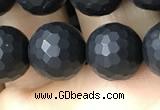 CAA2440 15.5 inches 10mm faceted round matte black agate beads