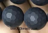 CAA2442 15.5 inches 14mm faceted round matte black agate beads