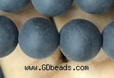 CAA2452 15.5 inches 14mm round matte black agate beads wholesale