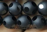 CAA2459 15.5 inches 8mm carved round matte black agate beads