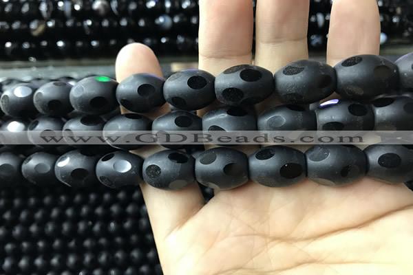 CAA2465 15.5 inches 12*16mm carved rice matte black agate beads