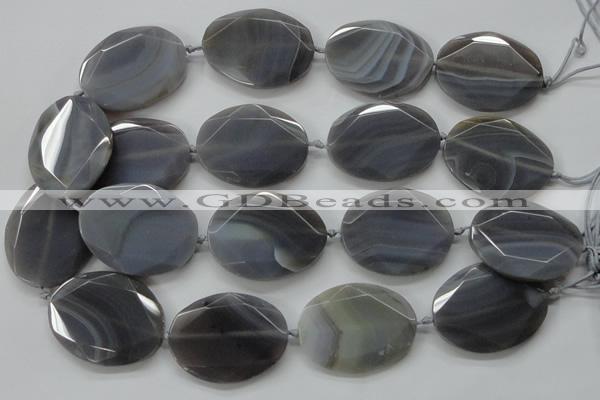 CAA248 15.5 inches 30*40mm faceted oval grey line agate beads