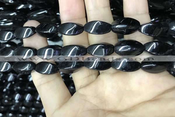 CAA2483 15.5 inches 8*16mm twisted rice black agate beads