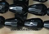 CAA2510 15.5 inches 6*9mm faceted teardrop black agate beads