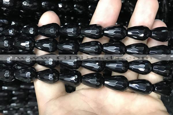 CAA2514 15.5 inches 10*14mm faceted teardrop black agate beads