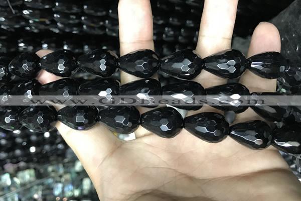 CAA2516 15.5 inches 13*18mm faceted teardrop black agate beads