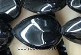 CAA2549 15.5 inches 13*18mm flat teardrop black agate beads wholesale