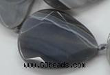 CAA256 15.5 inches 30*40mm faceted teardrop grey line agate beads