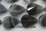 CAA258 15.5 inches 18*25mm twisted & faceted teardrop grey line agate beads