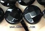 CAA2584 15.5 inches 18mm faceted coin black agate beads wholesale