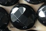 CAA2587 15.5 inches 30mm faceted coin black agate beads wholesale