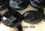 CAA2593 15.5 inches 12*16mm faceted oval black agate beads wholesale