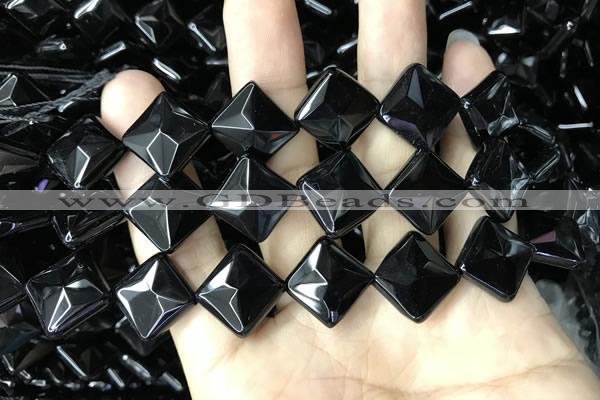 CAA2629 15.5 inches 14*14mm faceted diamond black agate beads