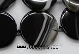 CAA264 15.5 inches 24mm flat round black line agate gemstone beads