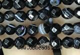 CAA2644 15.5 inches 4mm faceted round banded black agate beads