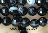 CAA2645 15.5 inches 6mm faceted round banded black agate beads