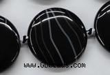 CAA265 15.5 inches 30mm flat round black line agate gemstone beads