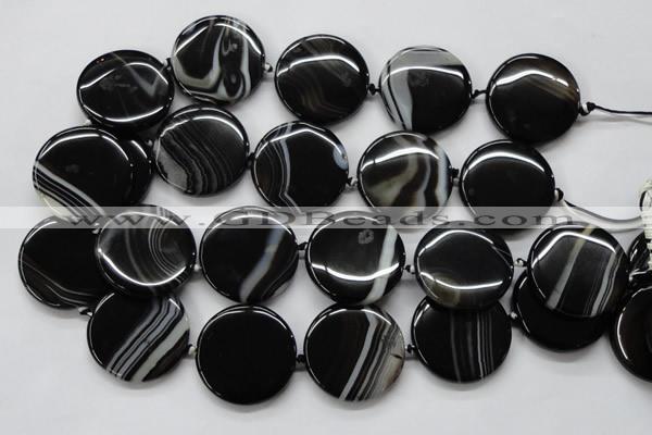 CAA266 15.5 inches 34mm flat round black line agate gemstone beads