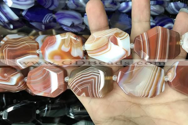 CAA2773 25*32mm - 27*35mm faceted freeform line agate beads