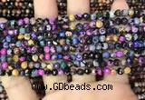 CAA2819 15 inches 4mm faceted round fire crackle agate beads wholesale