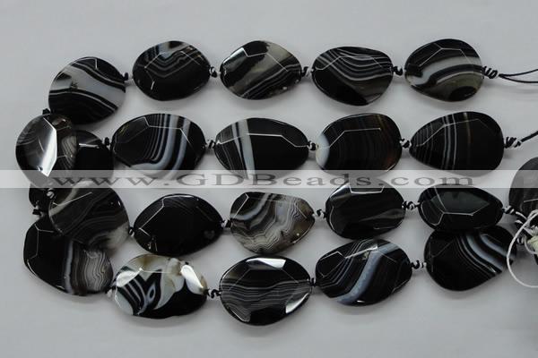 CAA284 15.5 inches 28*38mm faceted freeform black line agate beads