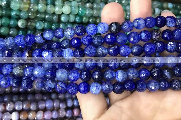 CAA2964 15 inches 8mm faceted round fire crackle agate beads wholesale