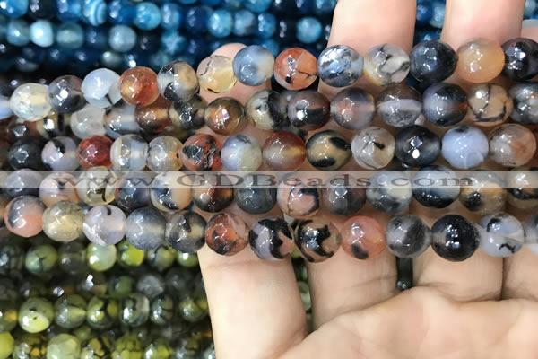 CAA2970 15 inches 8mm faceted round fire crackle agate beads wholesale